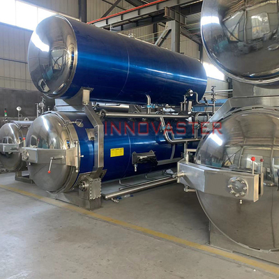 Proceso de esterilización por vapor en autoclave para alimentos envasados, aves de corral y carne de vacuno enlatados