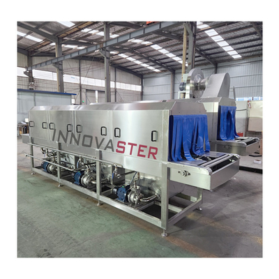Lavadora industrial para la limpieza continua de contenedores de polipropileno/acero inoxidable