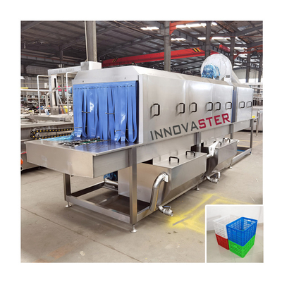 Lavadora de túneles para la limpieza de cajas y cajas de plástico con spray de agua a alta presión