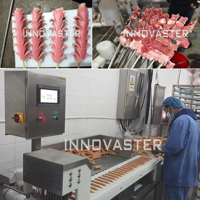 Efectivamente roscar espigas de pollo con KEBAB máquina de roscado de acero inoxidable
