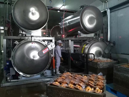 Máquina de retroceso de inmersión en agua para esterilización de alimentos de pollo con carne en bolsas 1100*1200*1500MM Tamaño