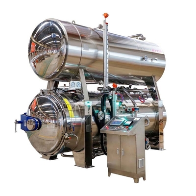 Retorte rotativo automático de inmersión en agua de 38w para máquina de esterilización de alimentos enlatados gruesos