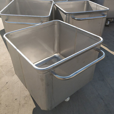 Rueda de goma silenciosa de estilo giratorio de acero inoxidable Carne de basura de carro para el procesamiento de carne